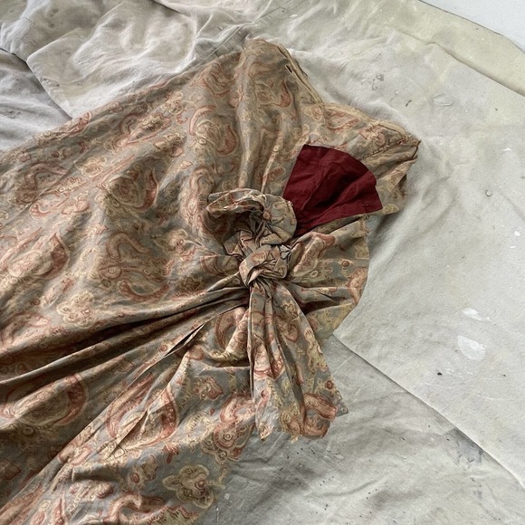 Antique 1800s Printed Asymmetric Walking Dress Skirt Bustle Draping Pleats - Picture 7 of 16